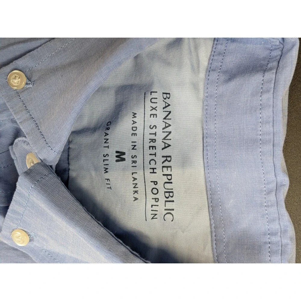 Banana Republic‎ Grant Slim Shirt Mens Medium Light Blue Luxe Stretch Poplin